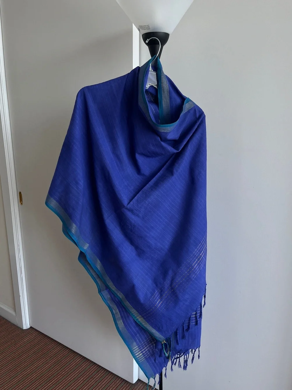 Fabindia style 100% Cotton Dupatta scarf wrap Purple Teal Green Border Gold Zari